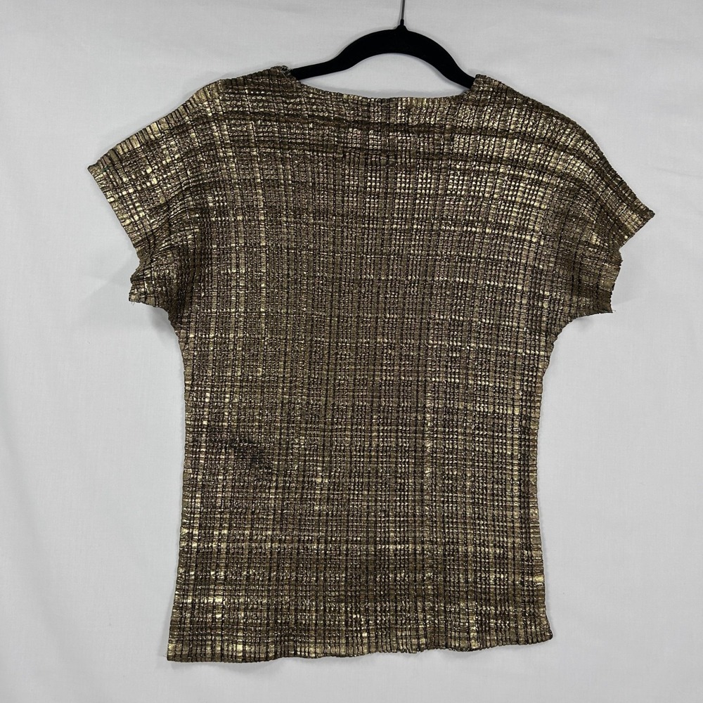 Vintage Valentina Metallic Gold Crinkle Pleated Top One Size Fit All - Picture 2 of 7